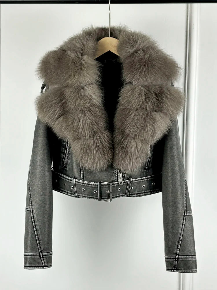 Women PU Faxur Fur Winter Jacket Outerwear