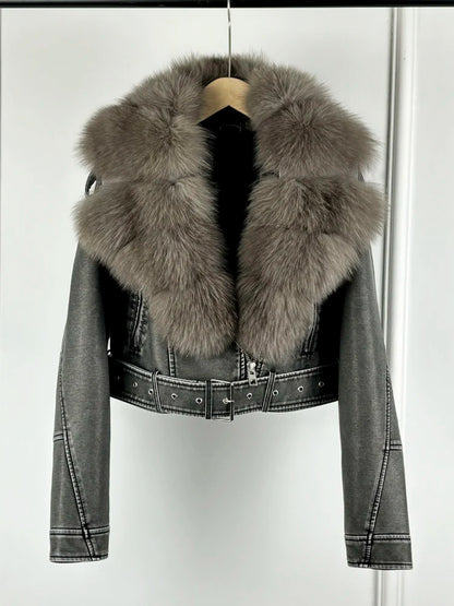 Women PU Faxur Fur Winter Jacket Outerwear