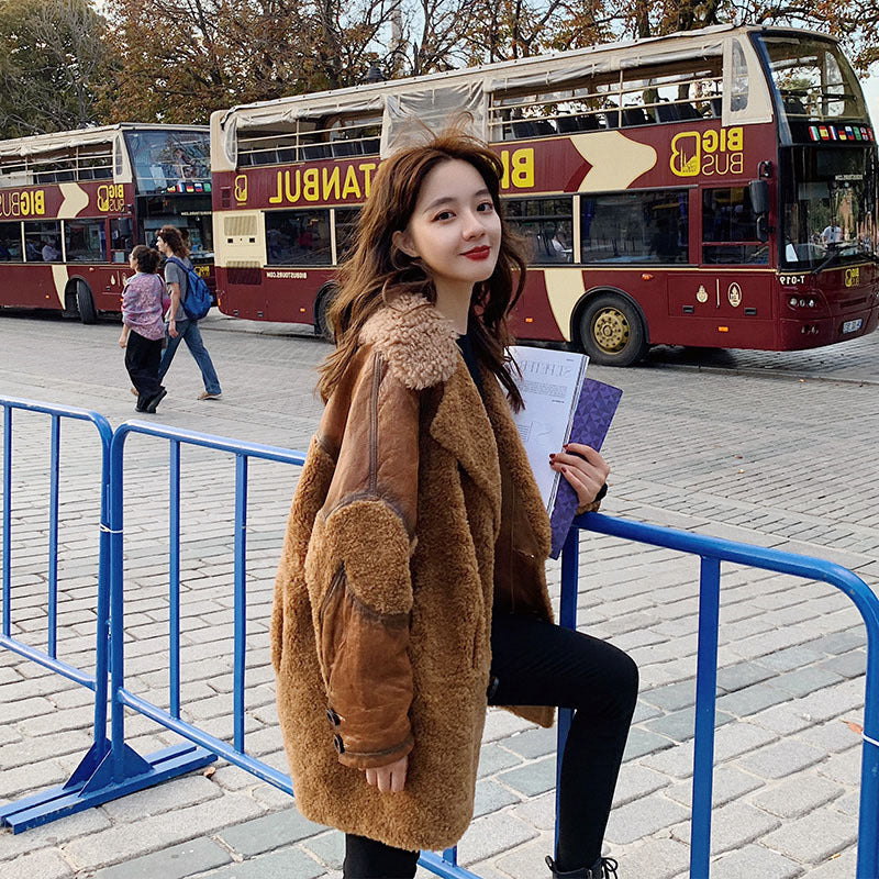 Fashion Leather with Fur Winter Women Jacket Coats