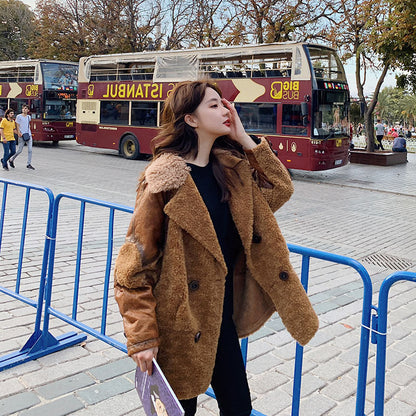 Fashion Leather with Fur Winter Women Jacket Coats