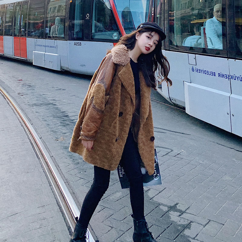 Fashion Leather with Fur Winter Women Jacket Coats
