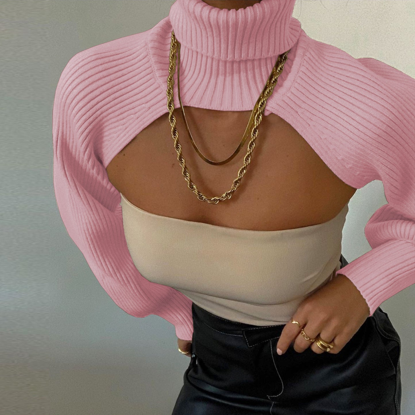 Fashion High Neck Knitted Designed Sweaters