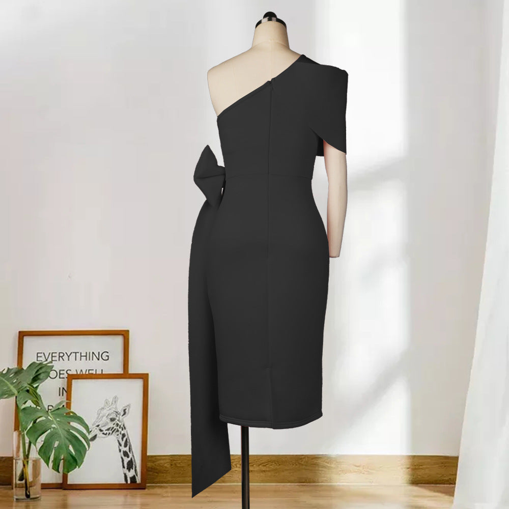 Sexy One Shoulder Bowknot Sheath Party Dresses