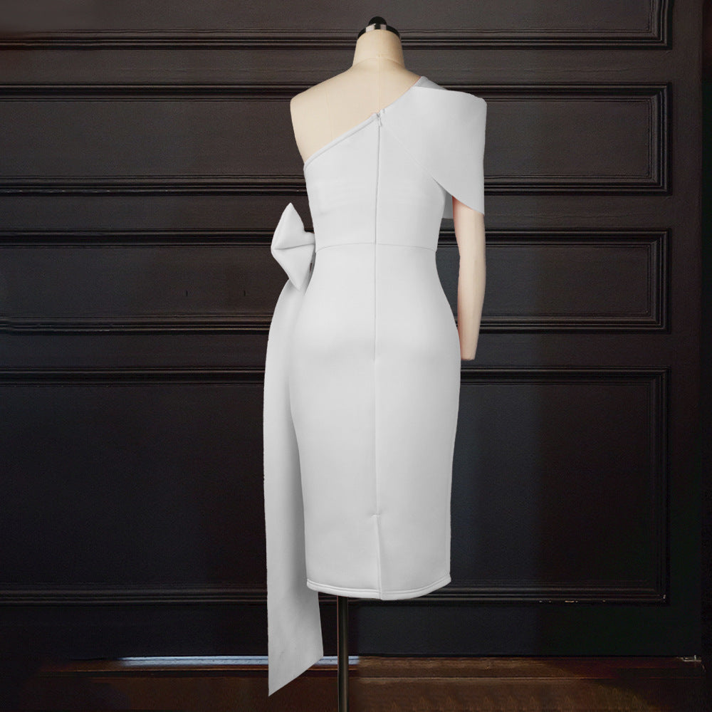 Sexy One Shoulder Bowknot Sheath Party Dresses