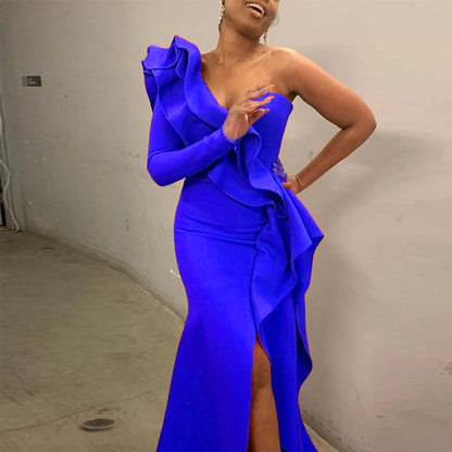 Sexy One Shoulder Ruffled Irregular Party Dresses