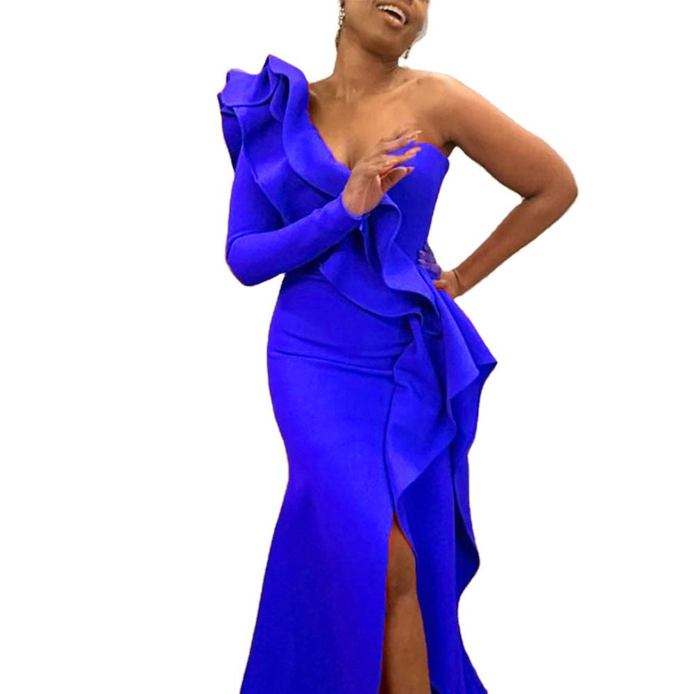 Sexy One Shoulder Ruffled Irregular Party Dresses