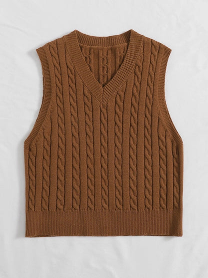 Casual V Neck Sleeveless Knitted Vest