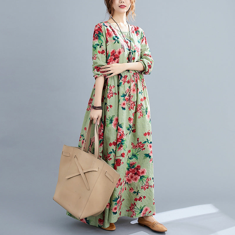 Vintage Linen Long Sleeves Spring Dresses