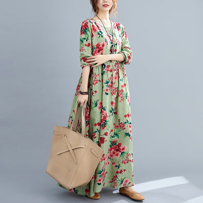 Vintage Linen Long Sleeves Spring Dresses