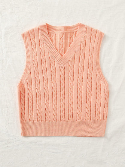 Casual V Neck Sleeveless Knitted Vest