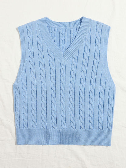 Casual V Neck Sleeveless Knitted Vest