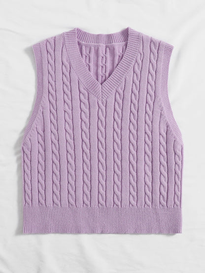 Casual V Neck Sleeveless Knitted Vest