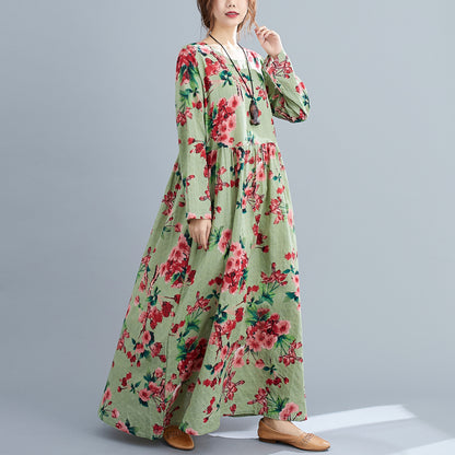 Vintage Linen Long Sleeves Spring Dresses