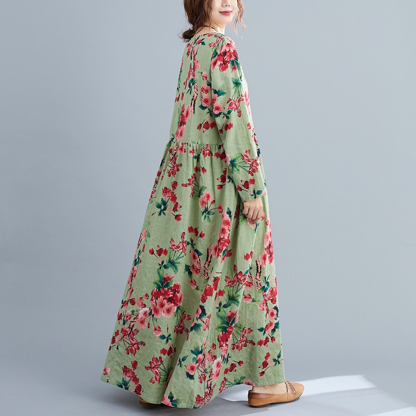 Vintage Linen Long Sleeves Spring Dresses
