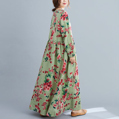 Vintage Linen Long Sleeves Spring Dresses