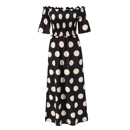 Casual Off The Shoulder Dot Print Long Maxi Dresses