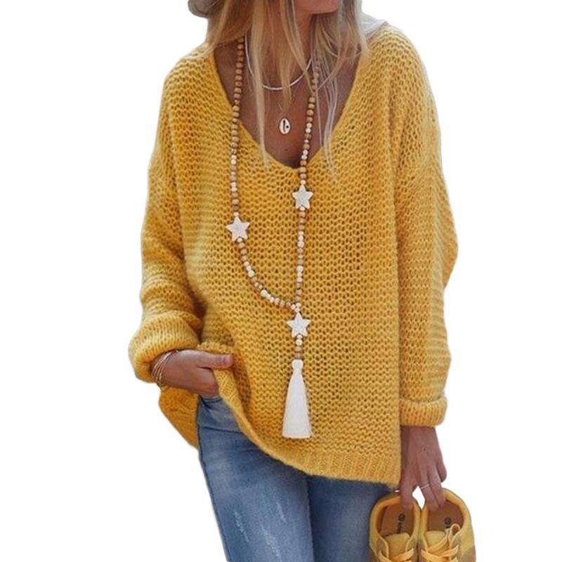 Casual V Neck Knitted Women Sweaters