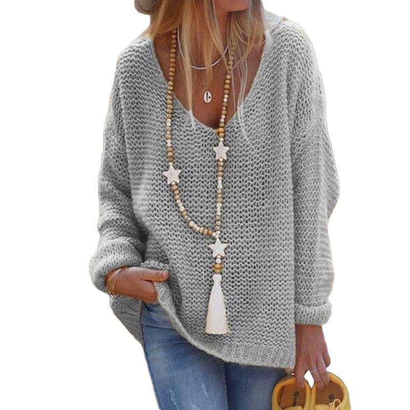 Casual V Neck Knitted Women Sweaters