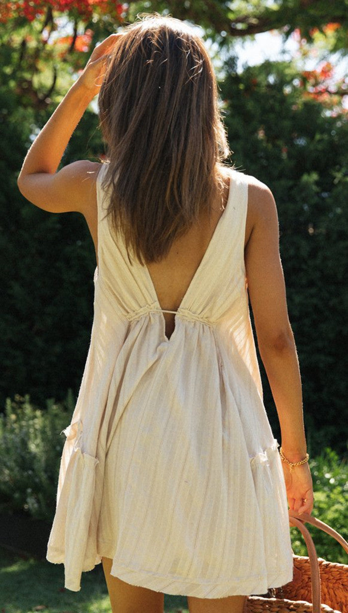 Sexy V Neck Drawstring Irregular Mini Dresses