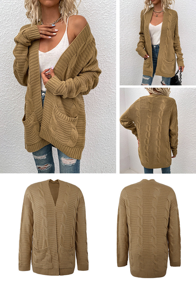 Fashion Twist Design Knitted Long Cardigan Sweaters