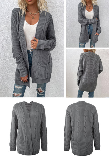 Fashion Twist Design Knitted Long Cardigan Sweaters