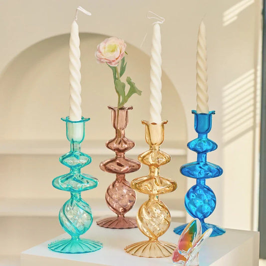 Decorative Candle Holders Colorful Glass Flower Vase for Home Decoration Wedding Decoration Centerpieces Candlestick Gift