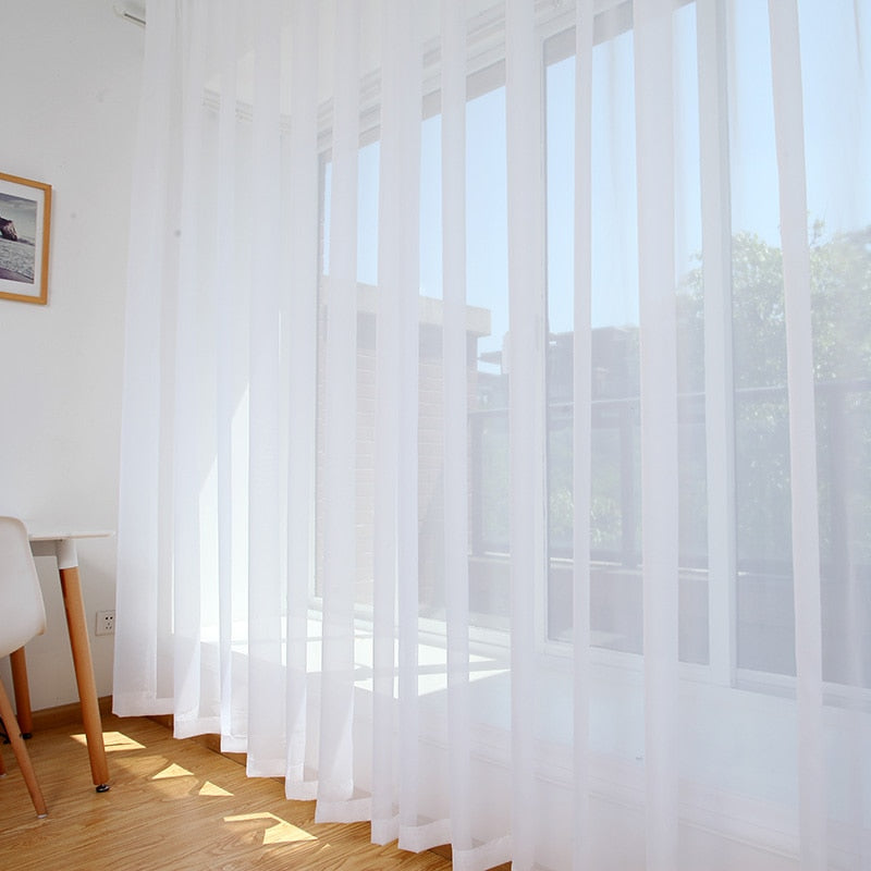 White Solid Tulle Curtains Window Screening for Bedroom Kitchen Sheer Voile Blinds Drapes Gauze Treatments Door