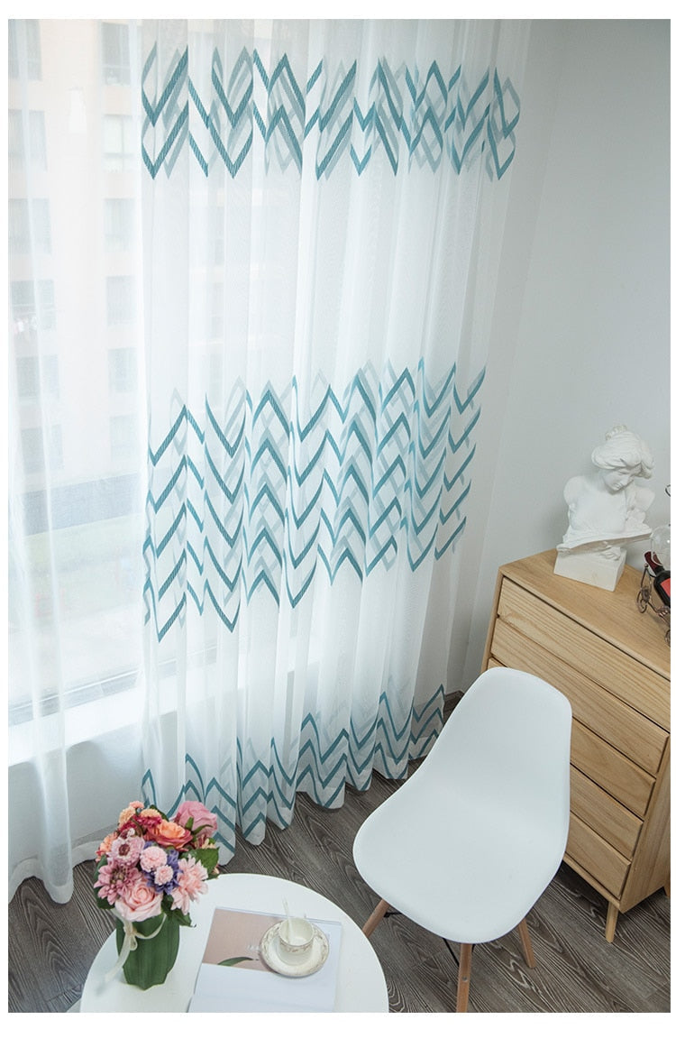 window Curtain gauze curtain product embroiders wave Europe type window gauze sitting room bedroom wave window curtains tulle