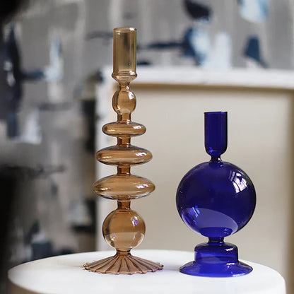Nordic Glass candle holders, romantic Dinner home decoration, candlestick for birthday wedding, candle holder portavelas decor