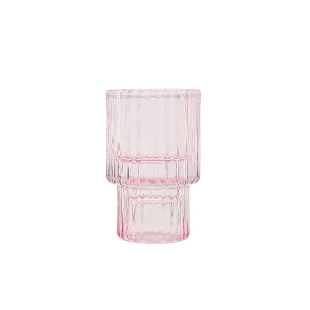 Vertical Stripes Pink Glass Home Decor Candle Holders Wedding Decoration Accessories Candlesticks For Candelabro Centerpiece
