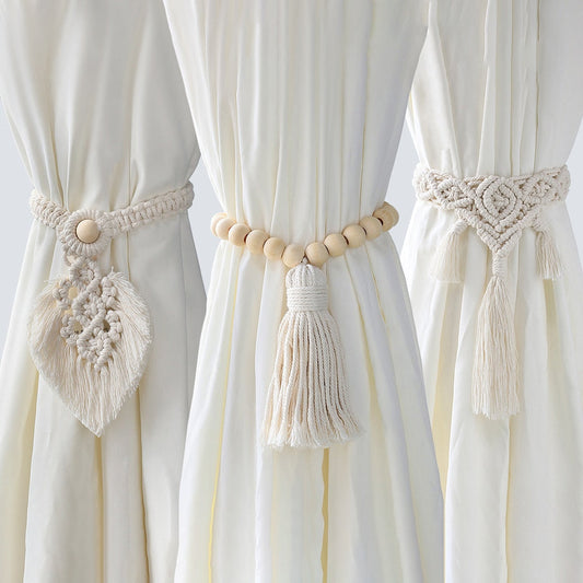 Boho Fringe Curtains Accessories Macrame CurtainTiebacks With Bead Decorative Curtain Rope Farmhouse Decor for Room Decoration