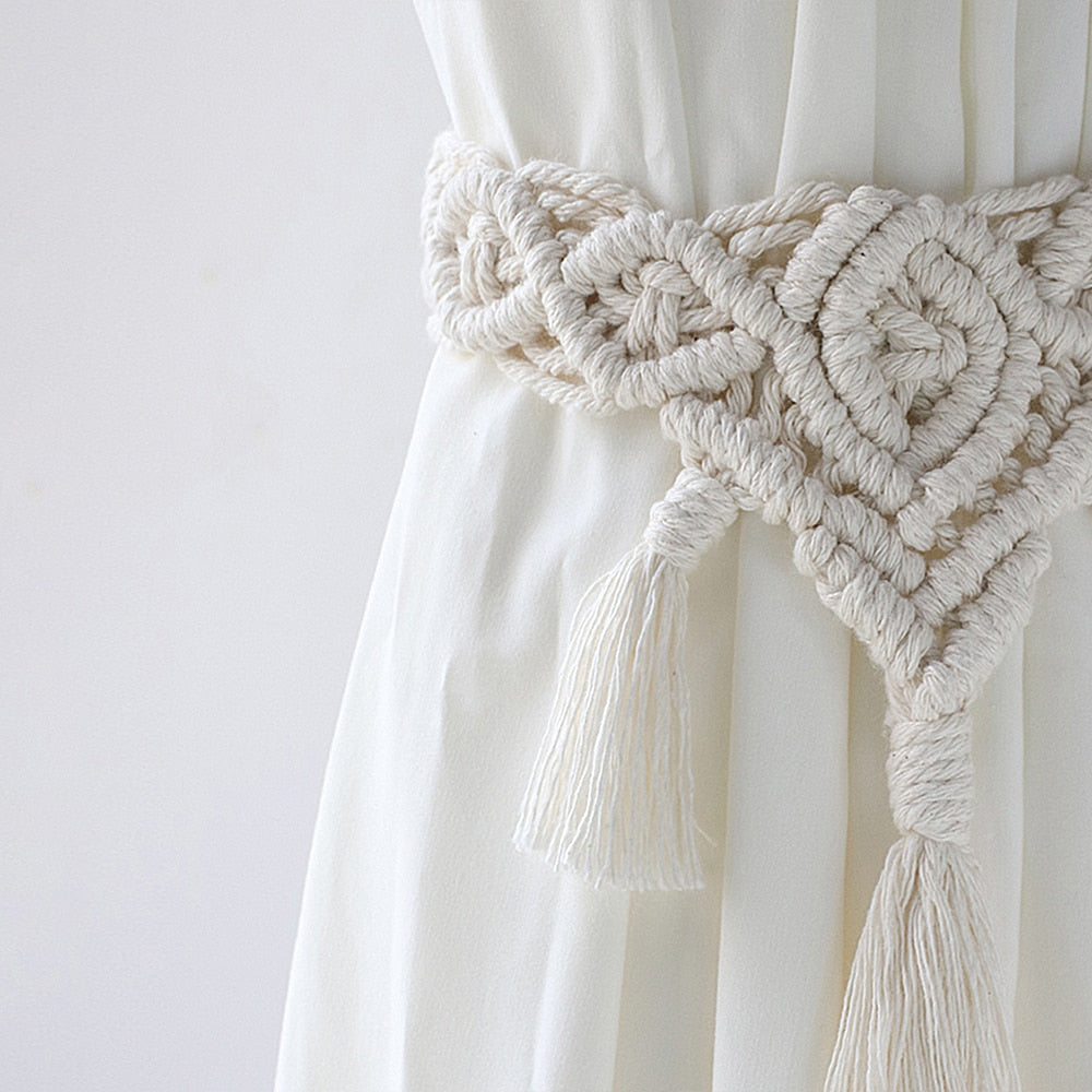 Boho Fringe Curtains Accessories Macrame CurtainTiebacks With Bead Decorative Curtain Rope Farmhouse Decor for Room Decoration