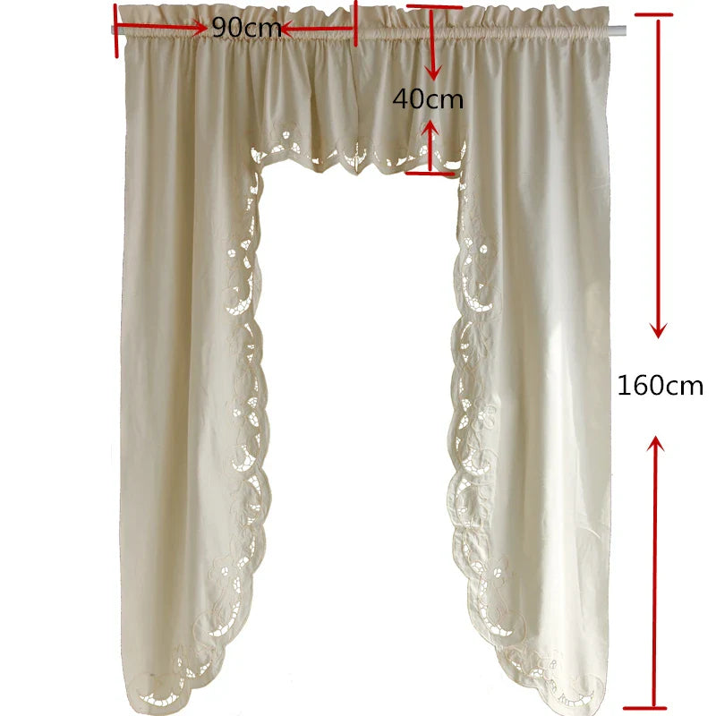 Short Coffee Curtain Retro Hollow Hem Wear Pole Triangular Curtains for Bar Kitchen Cabinet Door and Window
