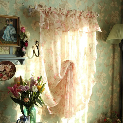 1 pcs Idyllic country style flower lotus leaf curtain head ribbon pull-down fan-shaped semicircular curtain gauze curtain