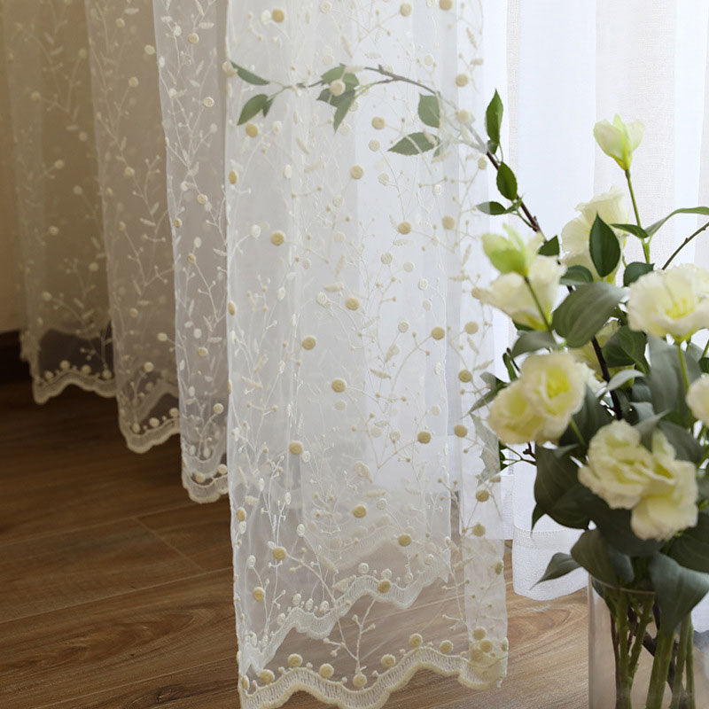 White Floral Embroidered Sheer Curtain For Living Room Modern Floral Voile Tulle Window Curtains For Bedroom Kitchen Drapes Door