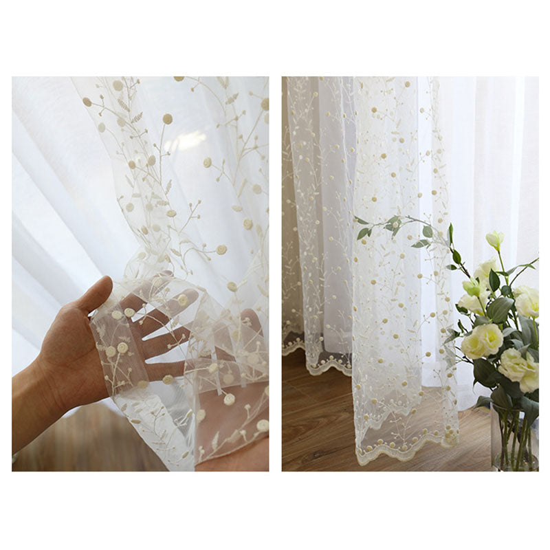 White Floral Embroidered Sheer Curtain For Living Room Modern Floral Voile Tulle Window Curtains For Bedroom Kitchen Drapes Door