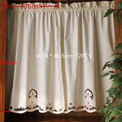 Short Coffee Curtain Retro Hollow Hem Wear Pole Triangular Curtains for Bar Kitchen Cabinet Door and Window