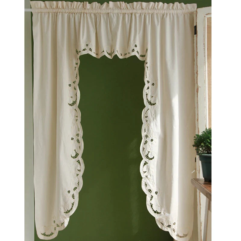 Short Coffee Curtain Retro Hollow Hem Wear Pole Triangular Curtains for Bar Kitchen Cabinet Door and Window