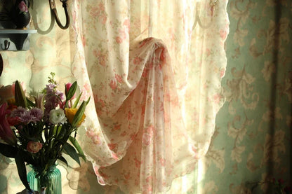 1 pcs Idyllic country style flower lotus leaf curtain head ribbon pull-down fan-shaped semicircular curtain gauze curtain