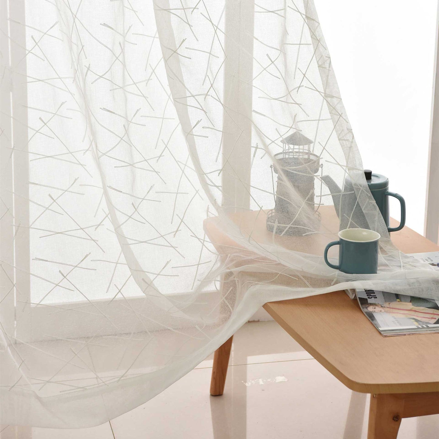 White Embroidery Tulle Window Curtains for Living room Geometry Sheer Curtains for Bedroom Voile Curtain Drapes Blind Finished