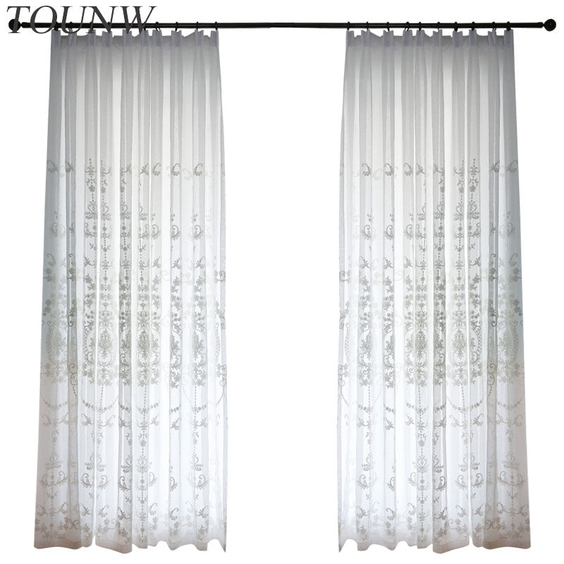 White Embroidered Sheer Tulle Curtain for Living Room the Bedroom Europe Window Screening Organza Gauze Fabric Blinds Drapes