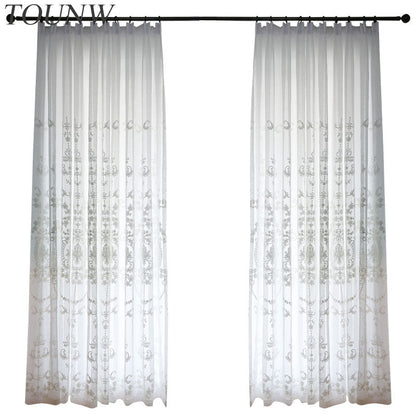 White Embroidered Sheer Tulle Curtain for Living Room the Bedroom Europe Window Screening Organza Gauze Fabric Blinds Drapes