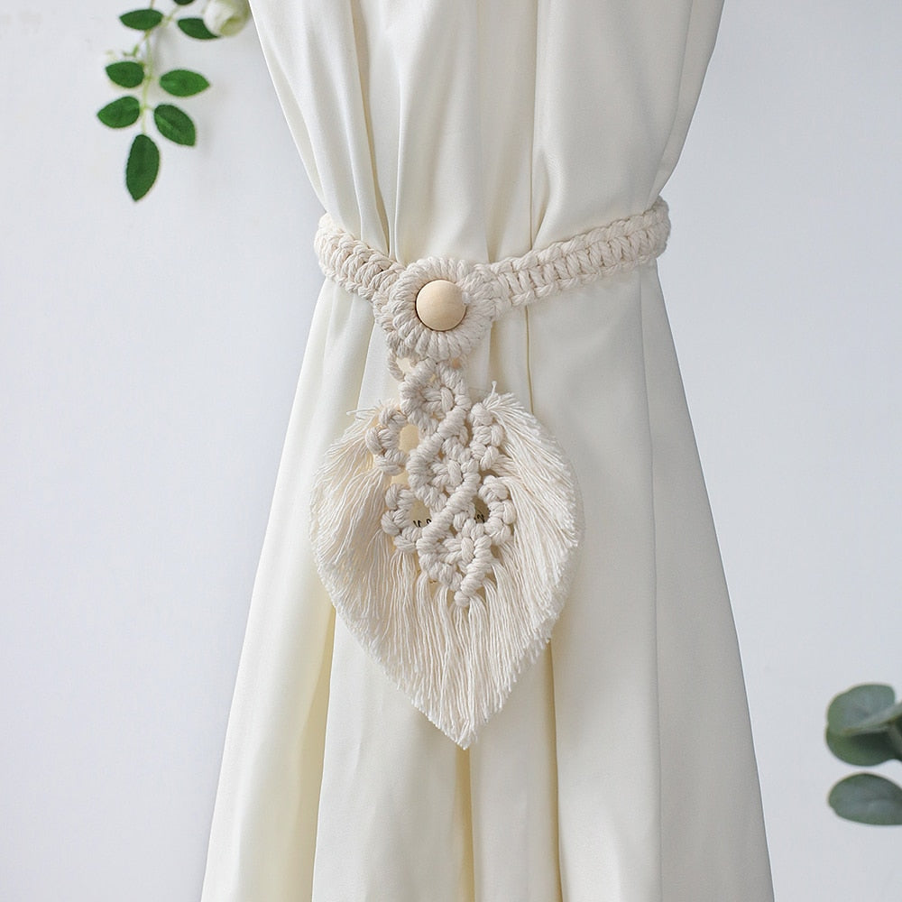 Boho Fringe Curtains Accessories Macrame CurtainTiebacks With Bead Decorative Curtain Rope Farmhouse Decor for Room Decoration