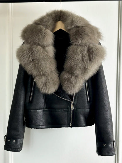 Fashion Women Faux Leather Jacket Winter Coat