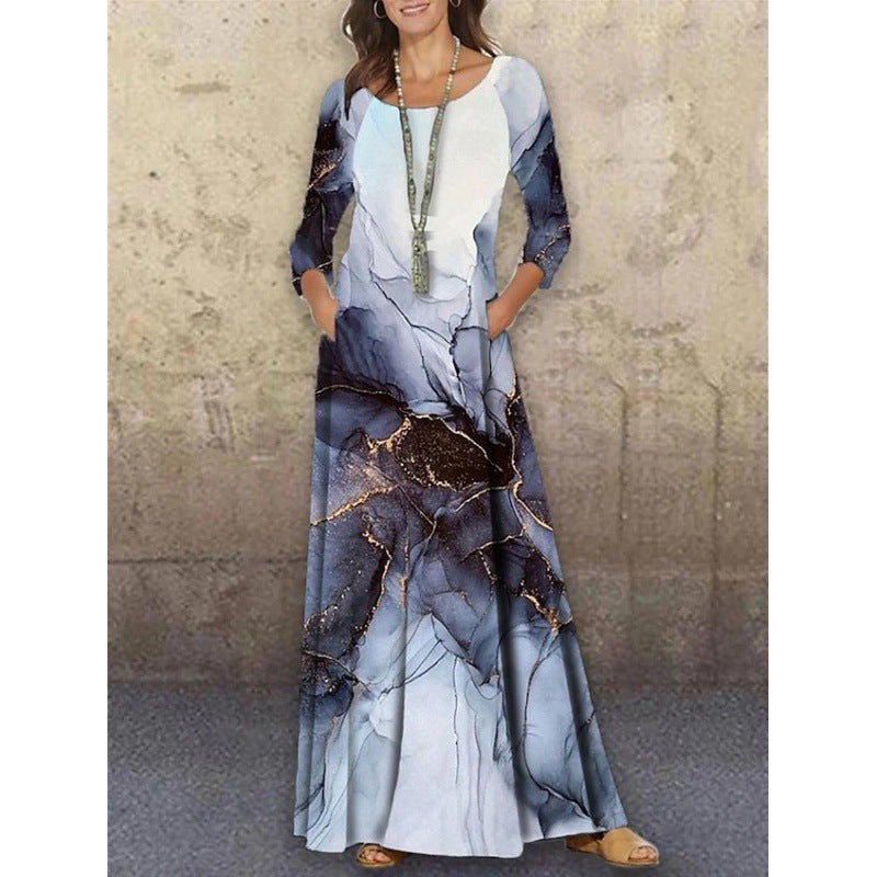 Elegant 3D Floral Print Summer Long Dresses