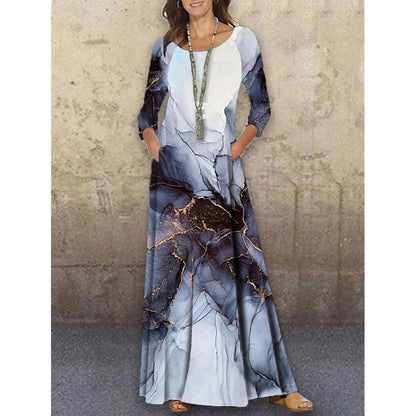 Elegant 3D Floral Print Summer Long Dresses