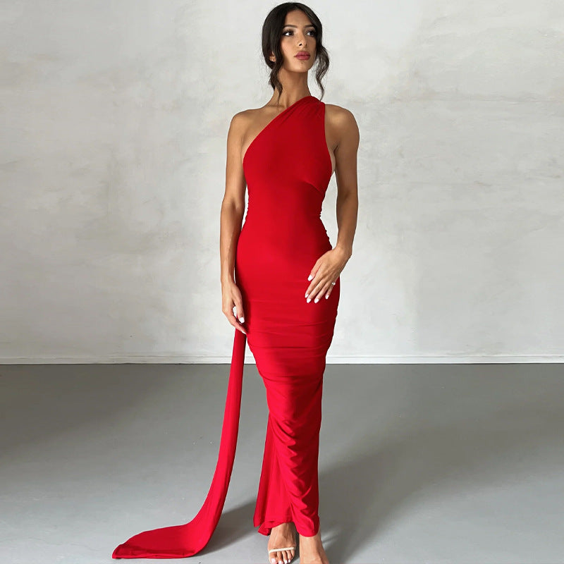 Sexy One Shoulder Sleeveless Long Evening Party Dresses