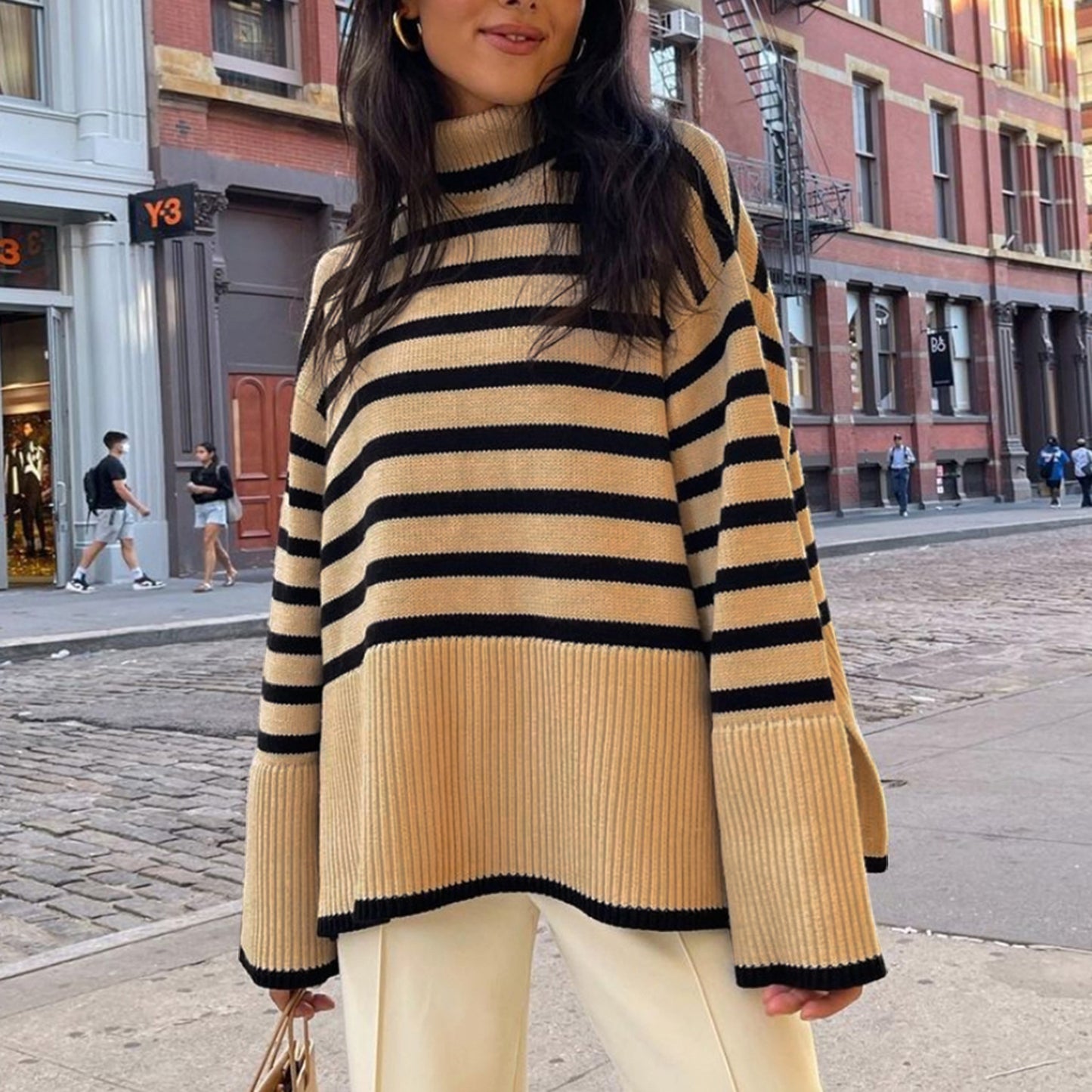 Fashion High Neck Striped Pullover Sweaters