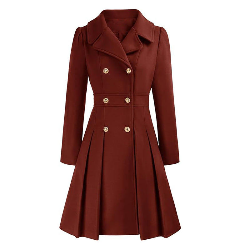 Fashion Women's Trench Coat Lapel Double-breasted Pocket A-shaped Pea Coat