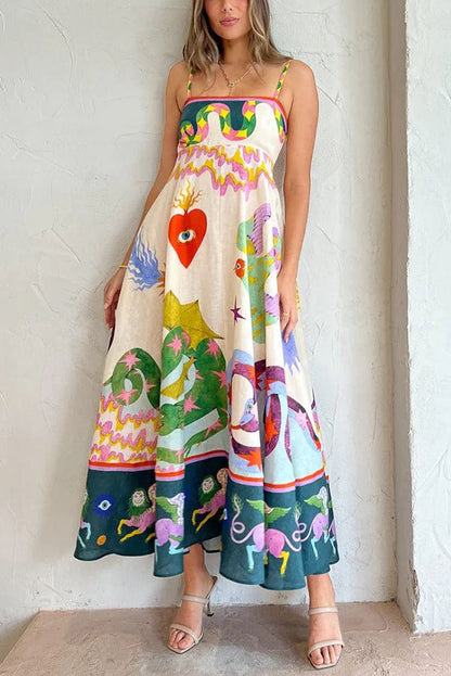 Casual Long Dress Women's Garment Suspender Print Sleeveless Pendulum Dress